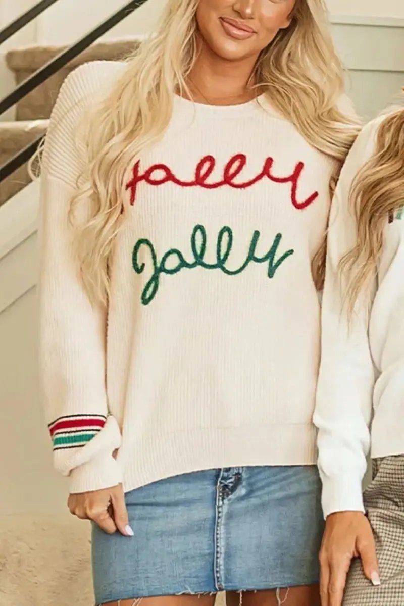Letter Round Neck Long Sleeve Sweater - Love Salve